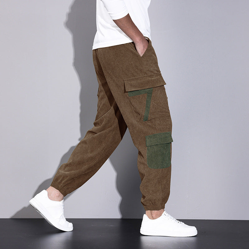 Autumn Corduroy Overalls – Men’s Ankle-Tied Loose Casual Style