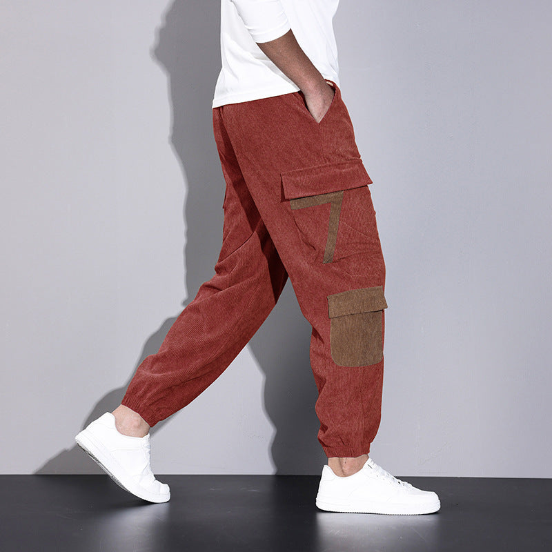Autumn Corduroy Overalls – Men’s Ankle-Tied Loose Casual Style