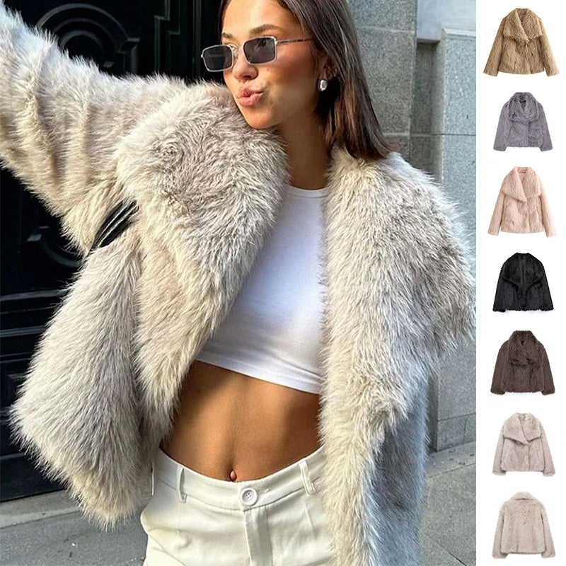 Winter Plush Coat - Fashion Thicken Lapel Outerwear