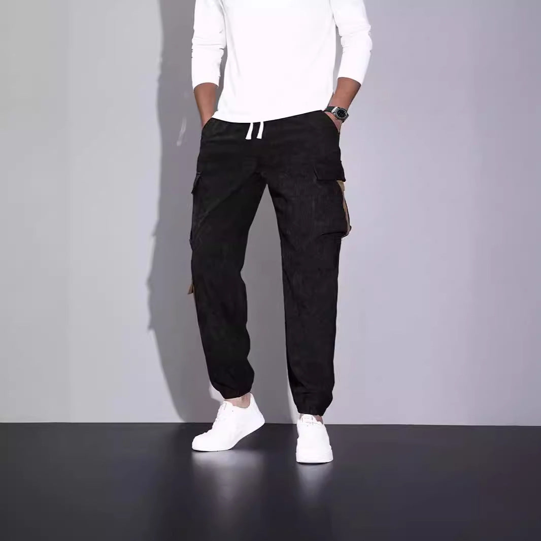 Autumn Corduroy Overalls – Men’s Ankle-Tied Loose Casual Style