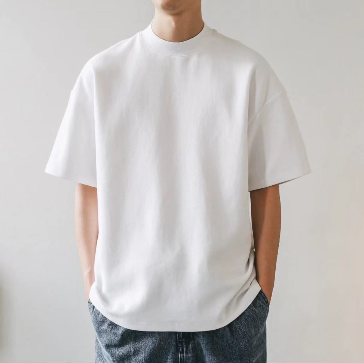 T-shirt Heavy Cotton Small Neckline Loose Plus Size