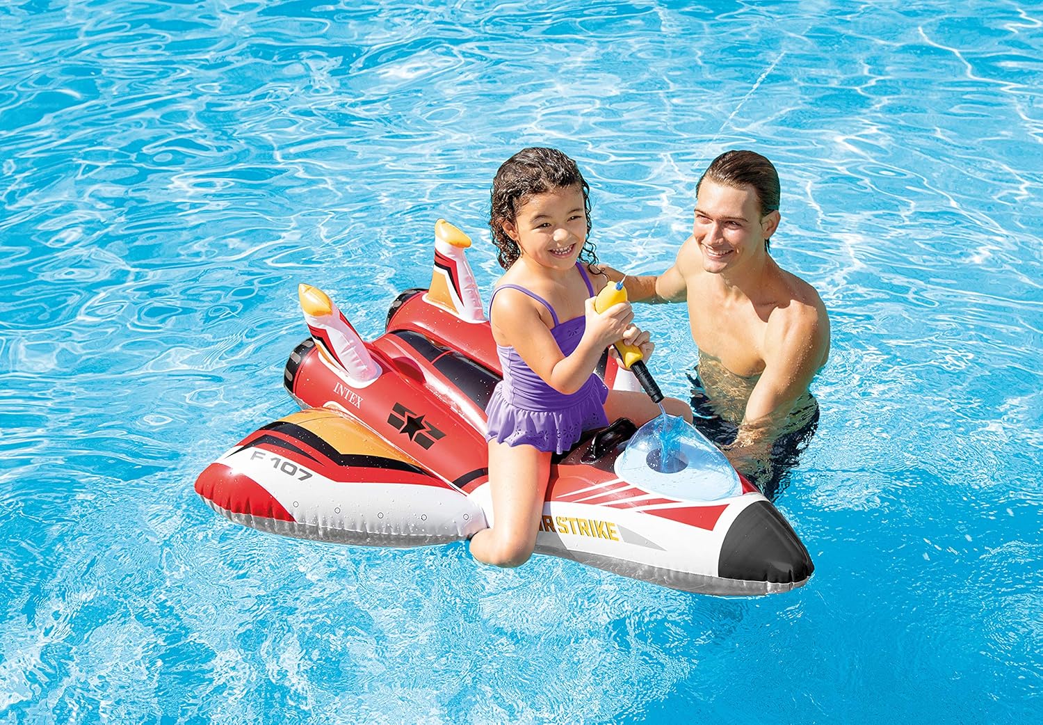 INTEX Water Gun Plane Inflatable Pool Float: Pool Toy for Kids – Includes Toy Water Gun – 88lb Weight Capacity – 46" x 46"