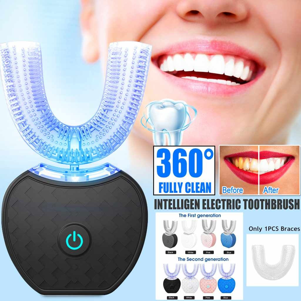 360° Intelligent Automatic Electric Toothbrush - Waterproof U-Type, Whitening Blue Light, USB Charging
