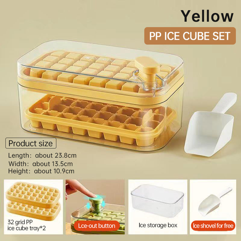 One-button Press Type Ice Mold Box Plastics Ice Cube Maker Ice Tray Mold With Storage Box With Lid Bar Kitchen Accessories