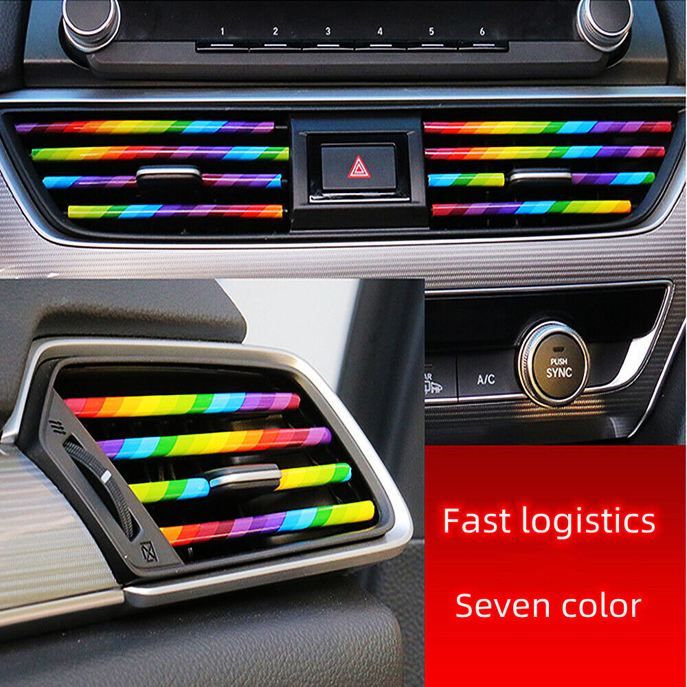 New 10pcs Car Interior Air Conditioner Vent Outlet Decoration Stripes Cover Rainbow