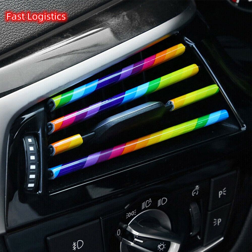 New 10pcs Car Interior Air Conditioner Vent Outlet Decoration Stripes Cover Rainbow