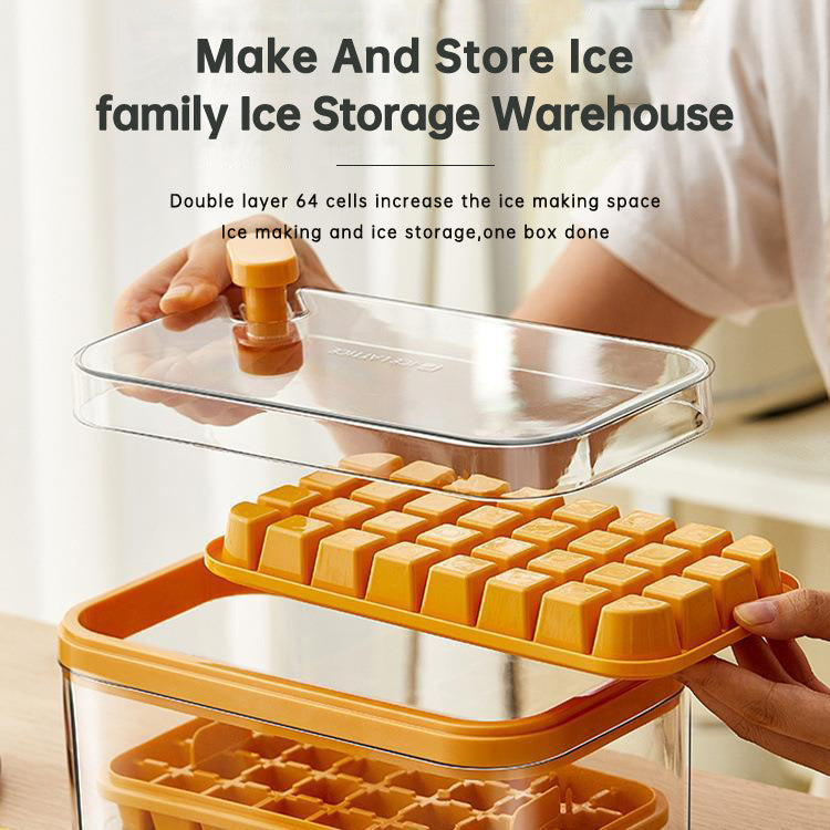 One-button Press Type Ice Mold Box Plastics Ice Cube Maker Ice Tray Mold With Storage Box With Lid Bar Kitchen Accessories