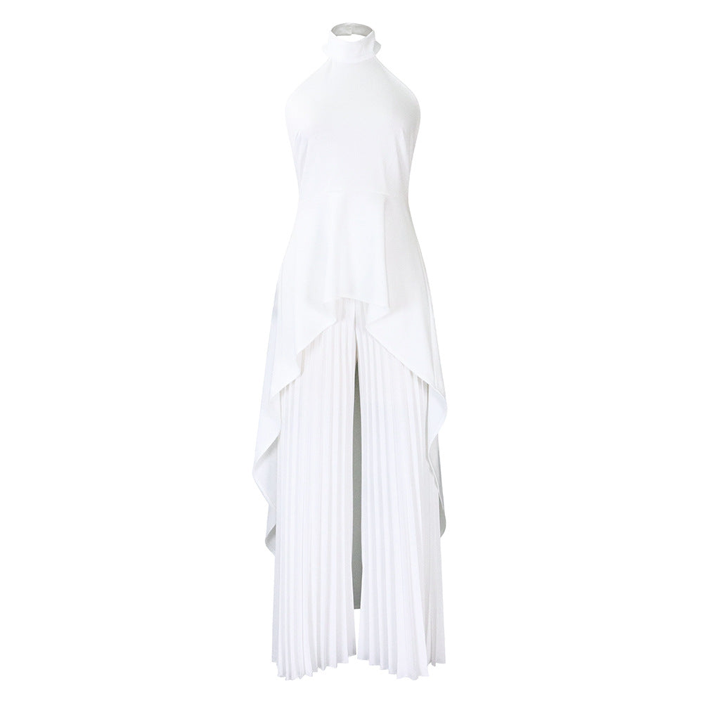 Fashion Casual Set Summer Socialite Private Wear Backless Top Pleated Wide-leg Trousers