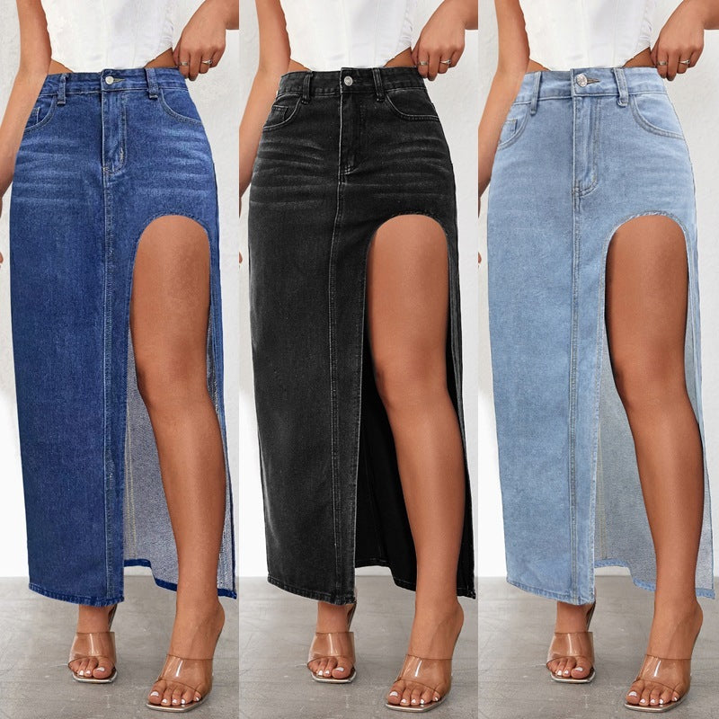 High Slit Denim Skirt Women's